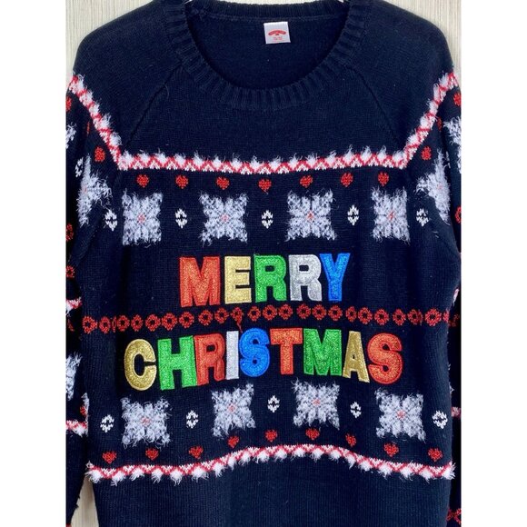 Holiday Time Merry Christmas Pullover Sweater Womens Size XL 16 18 Metallic - Picture 2 of 6
